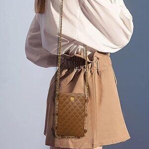 Small Quilted Cell Phone Purse for Women Brown